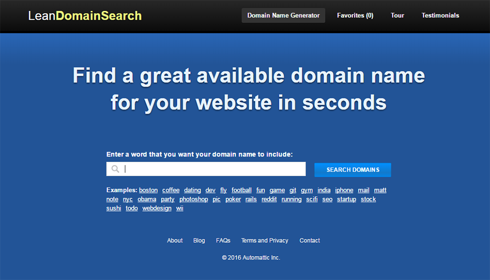 Lean domain search: Blog name generator