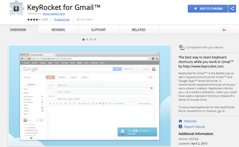 Key rocket : A gmail plugin