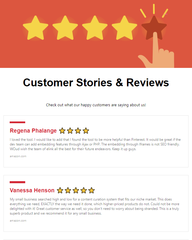 Sharing customer reviews and stories by company newsletter idea