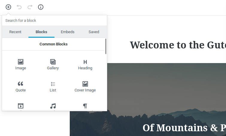 Preview for adding new blocks in WordPress Gutenberg editor