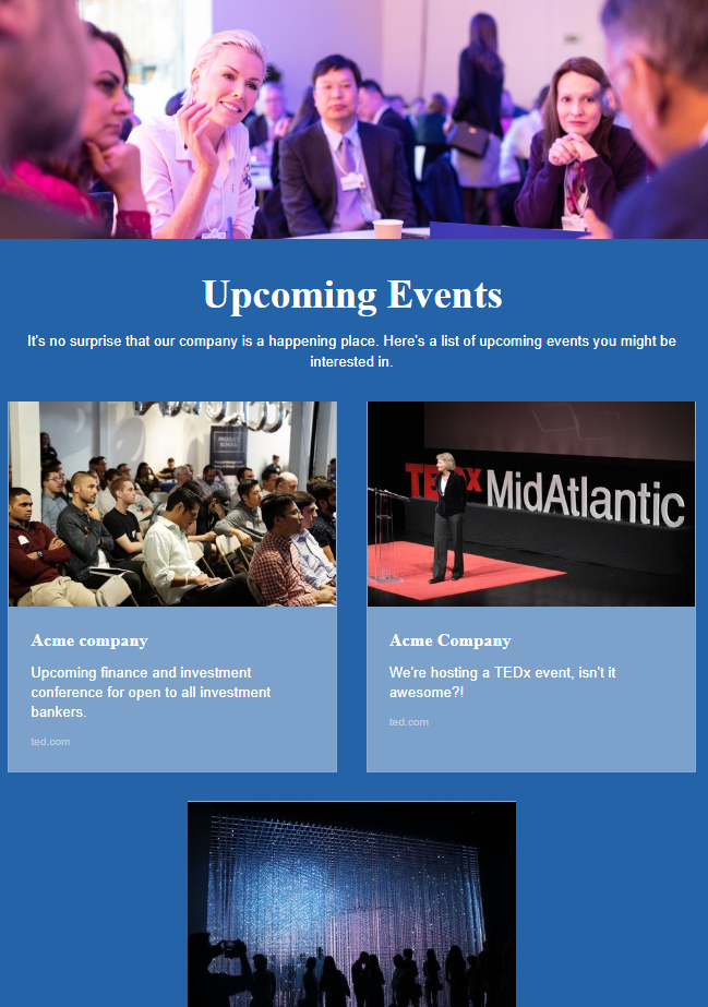 Idea of informing about upcoming events by company newsletter 