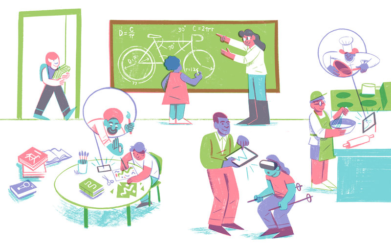 A teacher teaching students