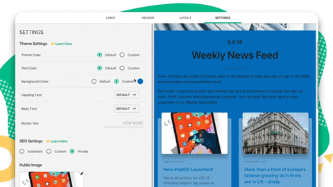 Preview of customizing newsletter