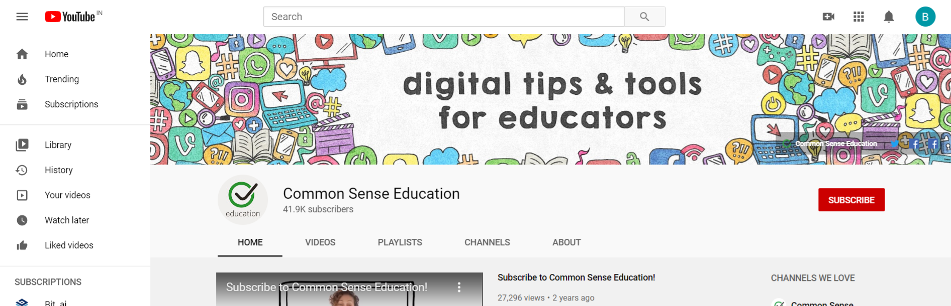 Common sense education: Edtech youtube channel