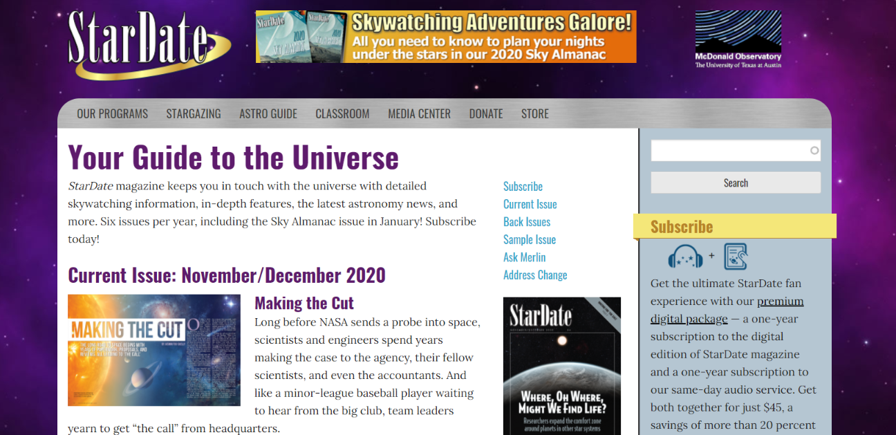 Stardate magazine: Astronomy magazine and publication