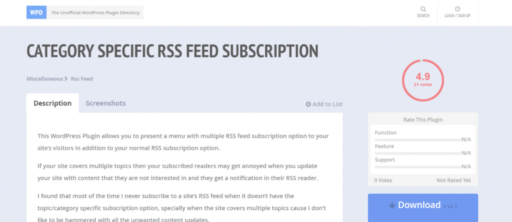 Category Specific rss feed subscription: WordPress Rss feed plugin