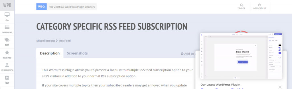 Category specific rss feed subscription: Rss feed widget