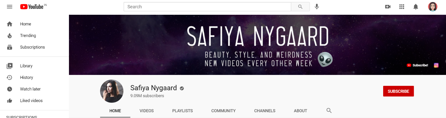 Safiya nygaad: Makeup youtube channel