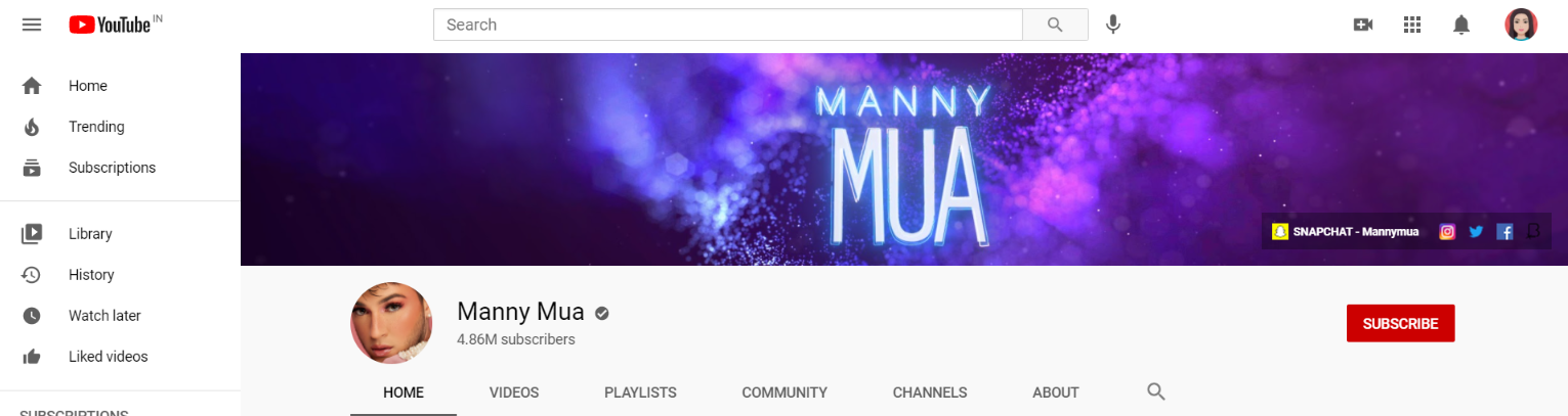 Manny mua: Makeup youtube channel