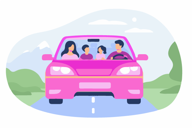 A family in their car