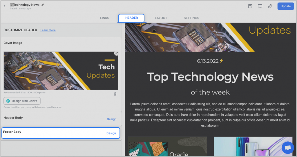 Footer design in Elink.io