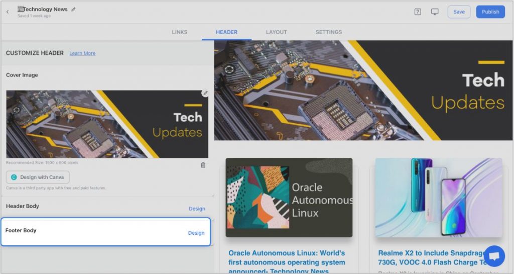 Footer designing in Elink.io