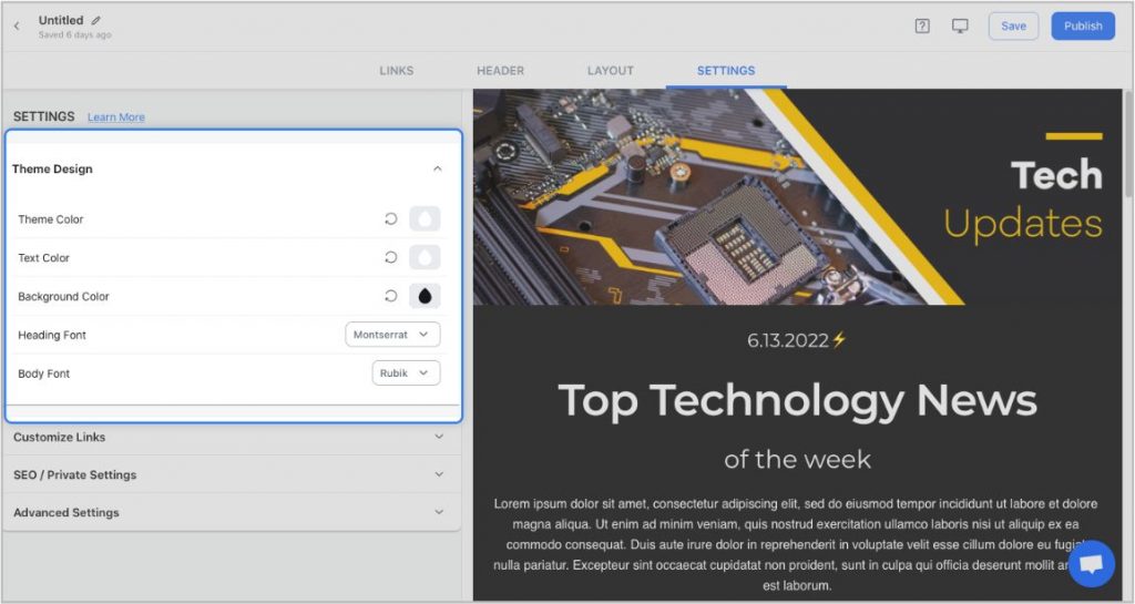 Newsletter designing in Elink.io