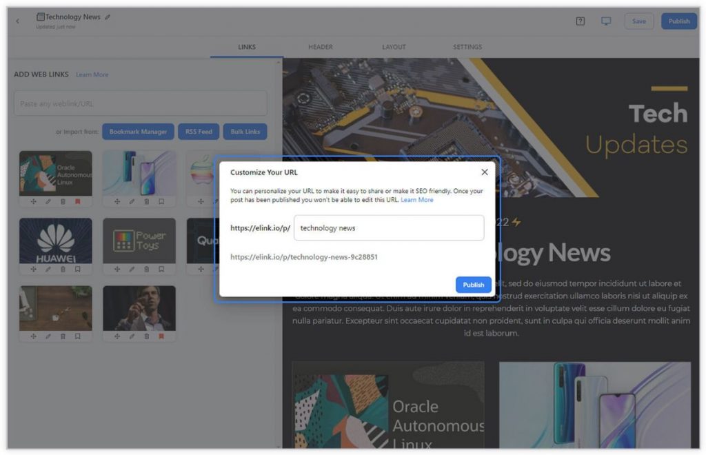 Customize newsletter url in Elink.io