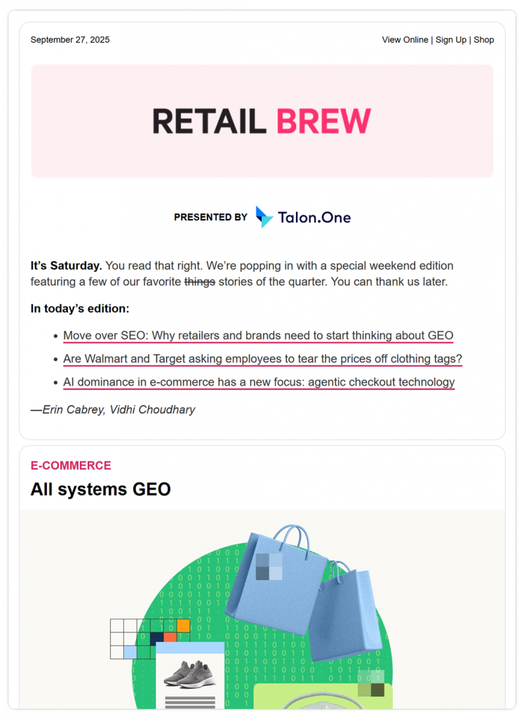 Retail Brew- an ecommerce newsletter