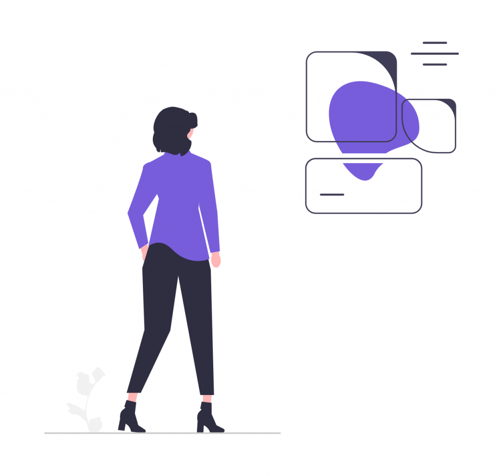 woman looking at abstract shapes on a wall.