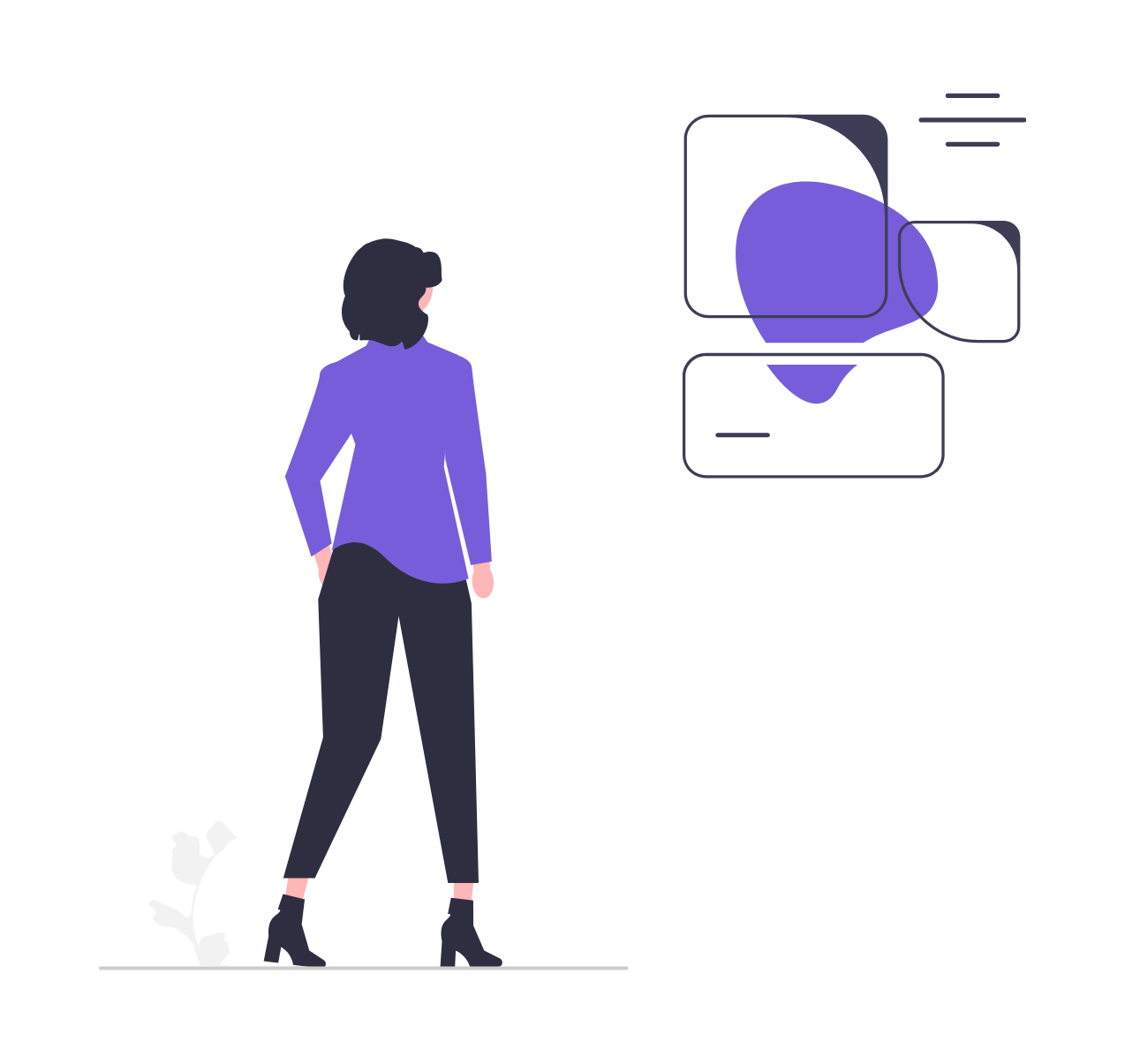 woman looking at abstract shapes on a wall.