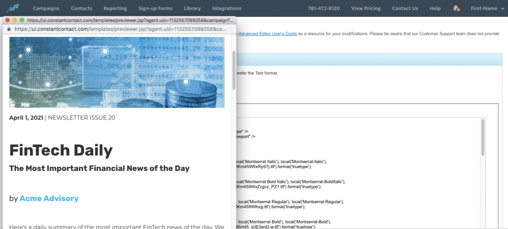 Use Preview and Test to check how your newsletter appears