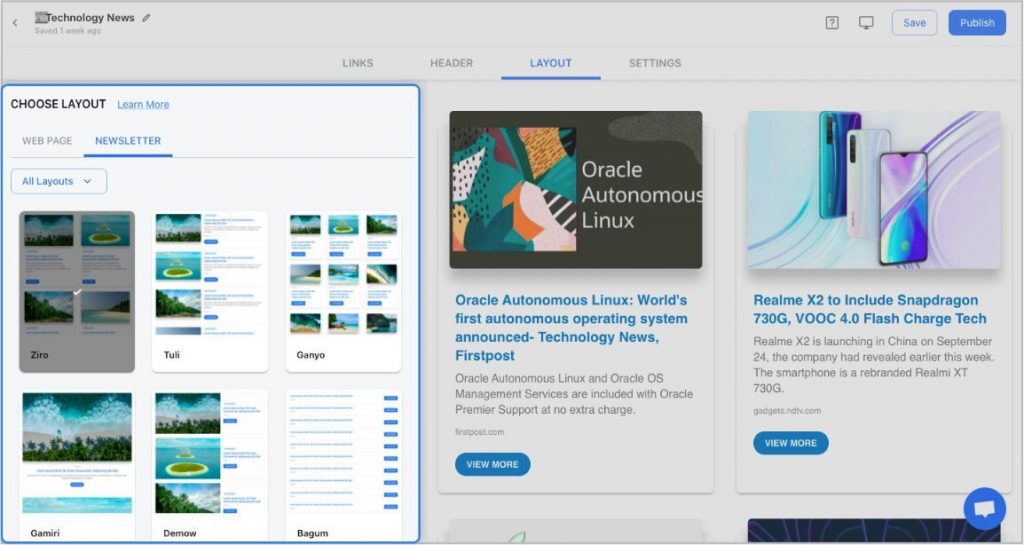 choose a layout for links