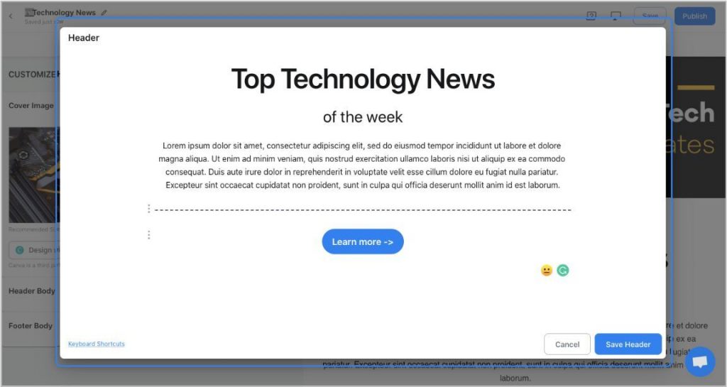 header design in Elink.io