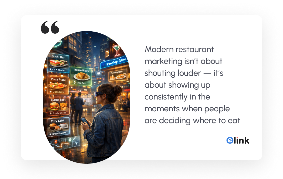 modern restaurant marketing isn't about shouting louder. It's about showing up consistently in the moments when people are deciding where to eat.