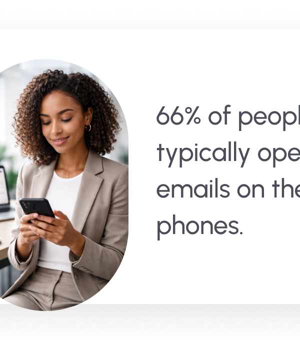 Studies show that 66% of the audience typically opens emails on their phones
