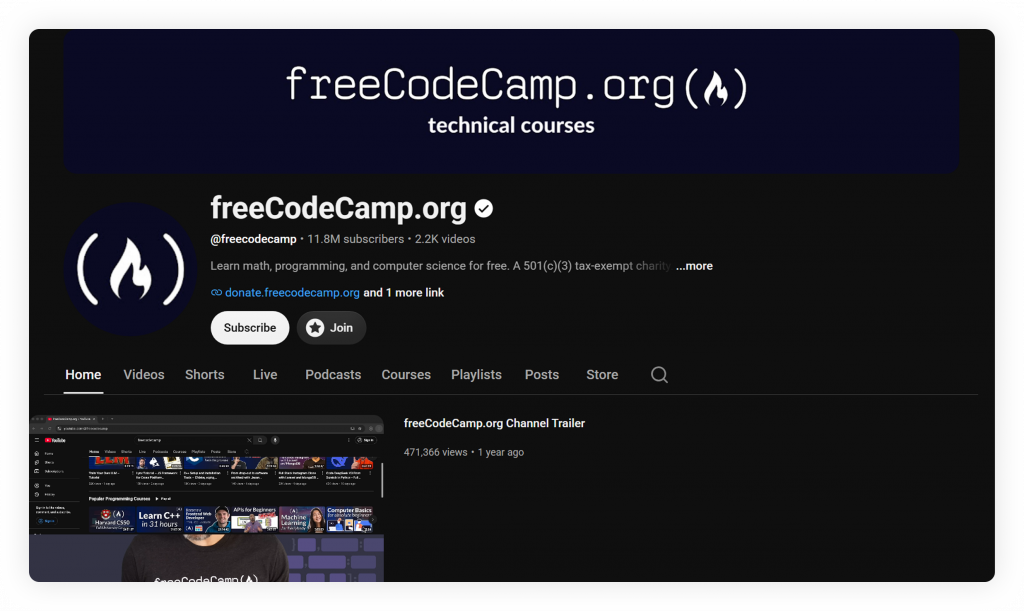 freecodeamp-  YouTube banner example