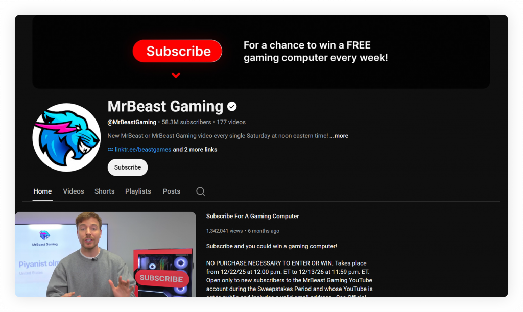 mr beast gaming-  YouTube banner example